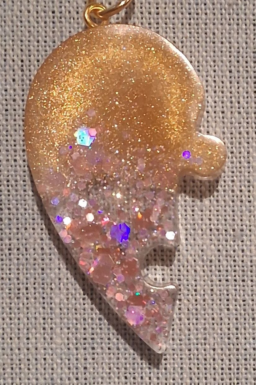 Half heart puzzle piece resin keychain charm