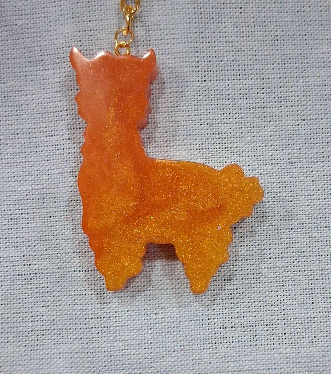 Orange glitter llama resin keychain charm